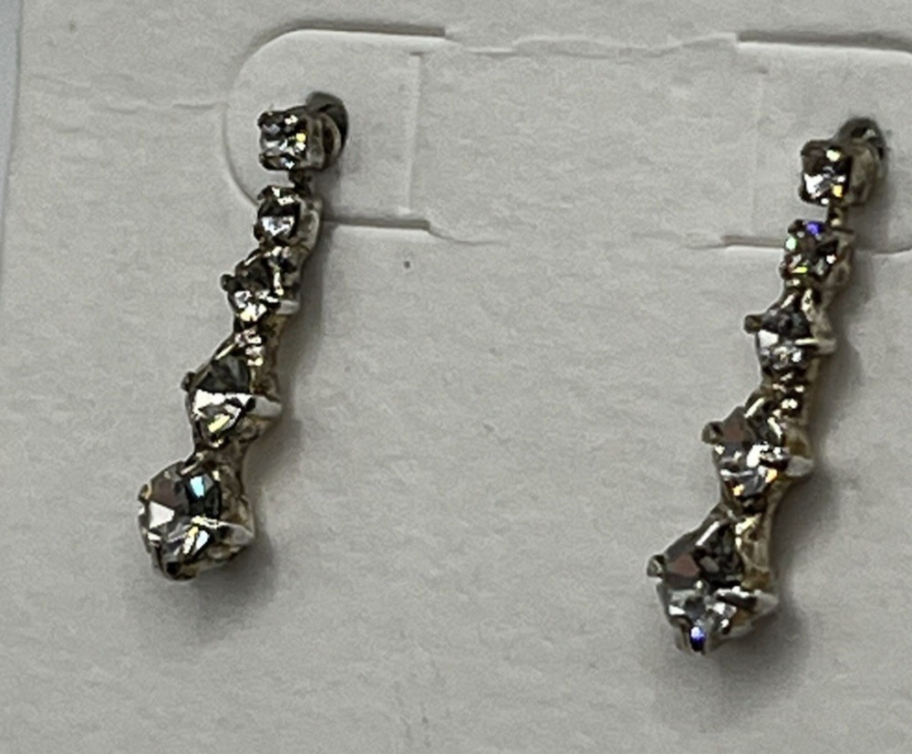 Vintage Rhinestone Drop Earrings Graduated Linear Formal Classic Bridal